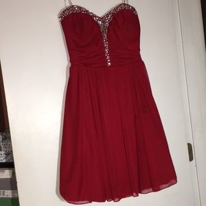 Red mini strapless dress
